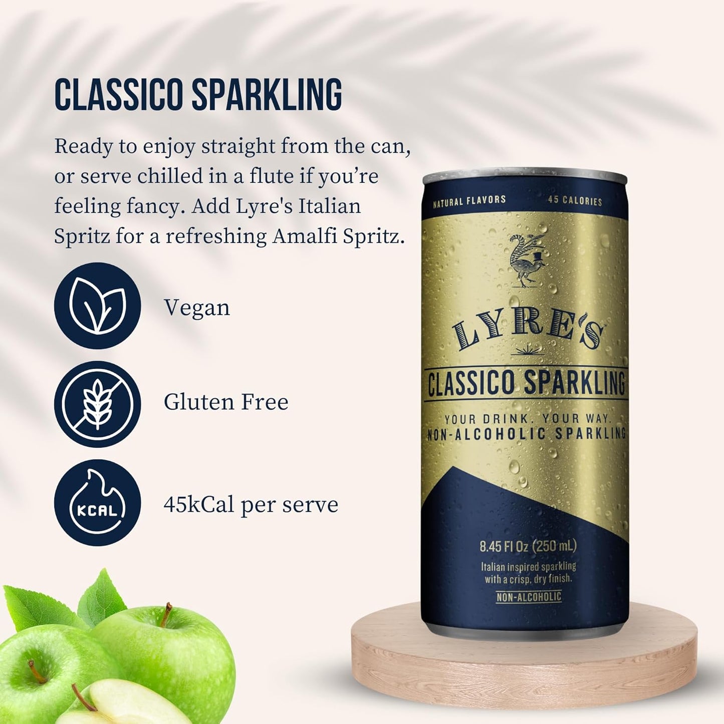 Lyre's Classico Non-Alcoholic Sparkling Wine, Zero Proof Prosecco, 8.45 fl. oz. (4 Pack)