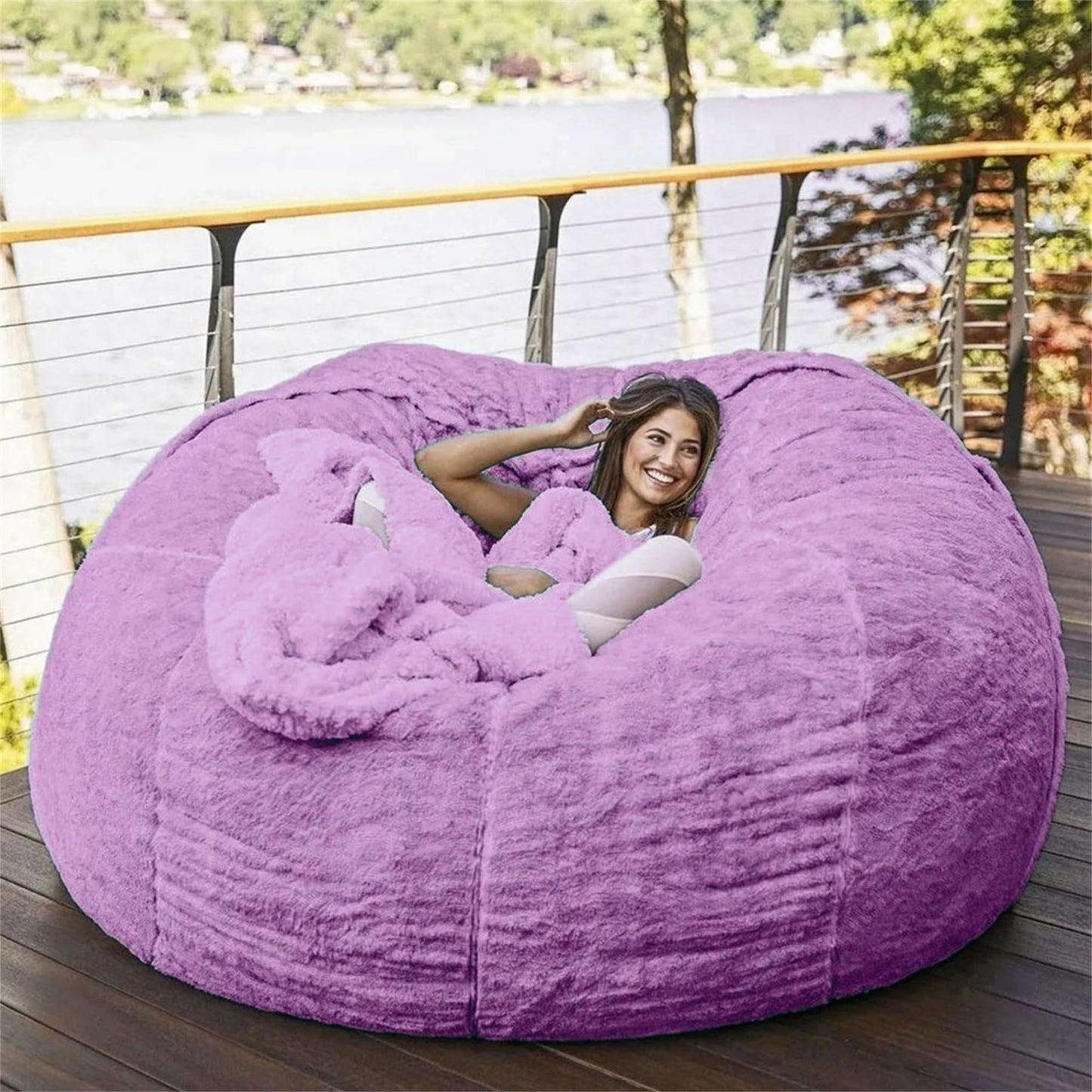 7-Foot Giant Bean Bag Chair | Ultra-Soft Furry Plush Cover | Machine Washable Lounger for Adults & Teens