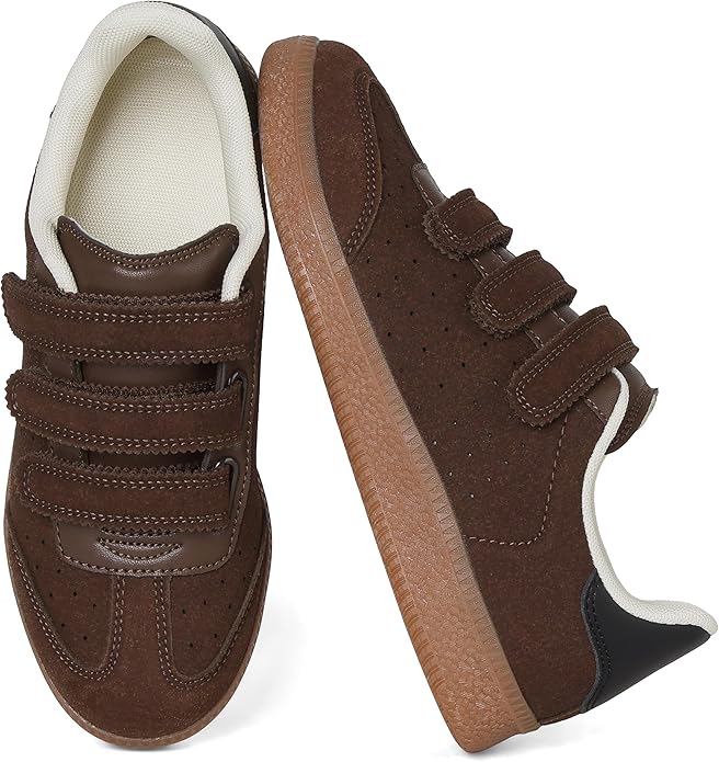Women's Faux Suede Hook & Loop Fashion Sneakers | Non-Slip Casual Walking Shoes