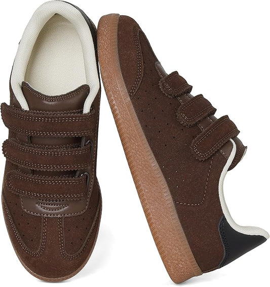 Women's Faux Suede Hook & Loop Fashion Sneakers | Non-Slip Casual Walking Shoes