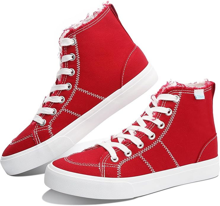 Women's High-Top Lace-Up Canvas Sneakers | Vulcanized Mid-Calf Casual Shoes