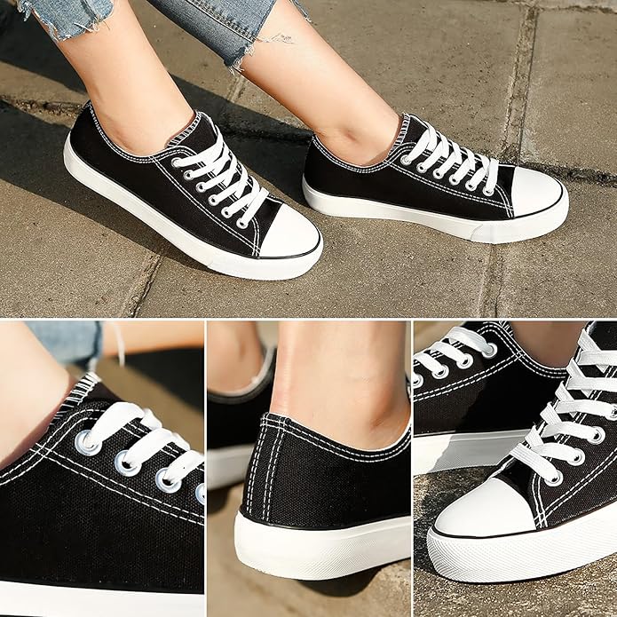 Women's Classic Low-Top Canvas Lace-Up Sneakers | Vulcanized Sole, Washable, US 5–11