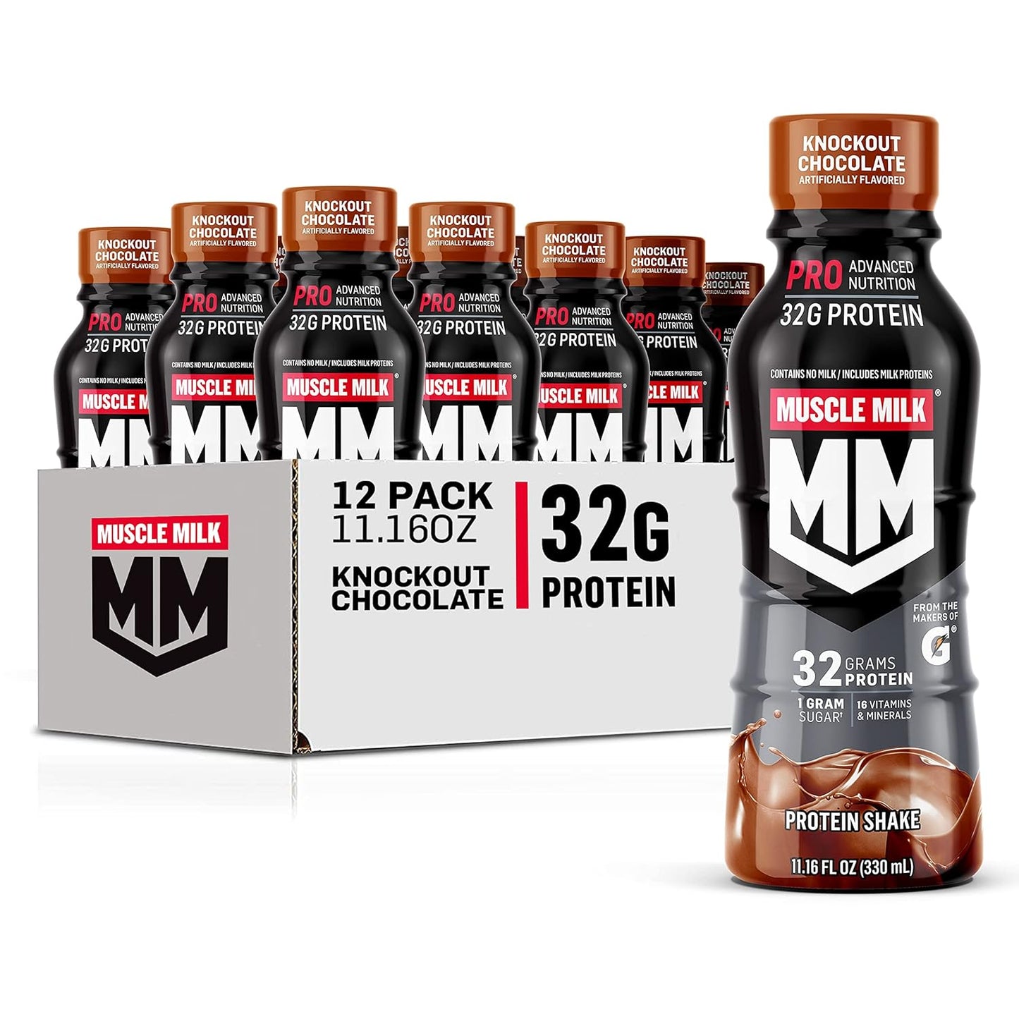 Muscle Milk Pro Series Protein Shake, Knockout Chocolate, 32g Protein, 11.16 fl. oz. (Pack of 12)