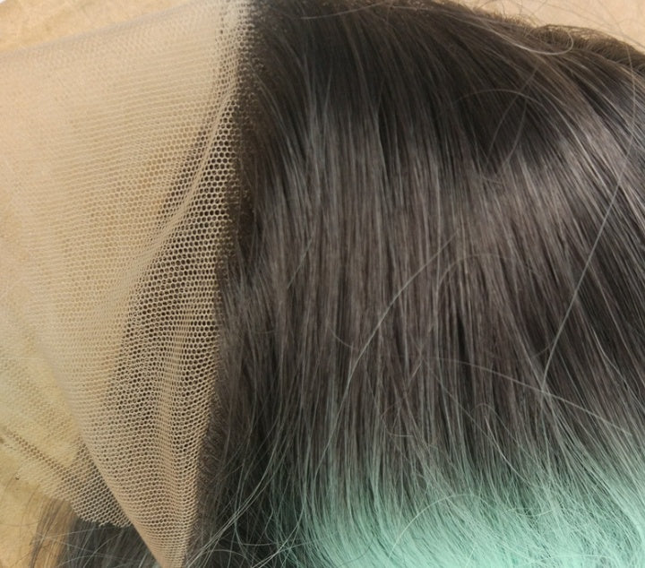 Ombre Lace Front Wig – Long Straight Black to Green or Pink | 30" Heat Resistant