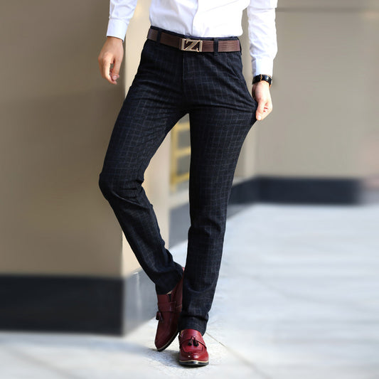 Men's Plaid Cotton Linen Straight Leg Casual Pants