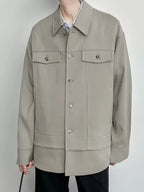 Men's Oversized Button-Down Jacket – 100% Polyester, Relaxed Fit & Multi-Pocket