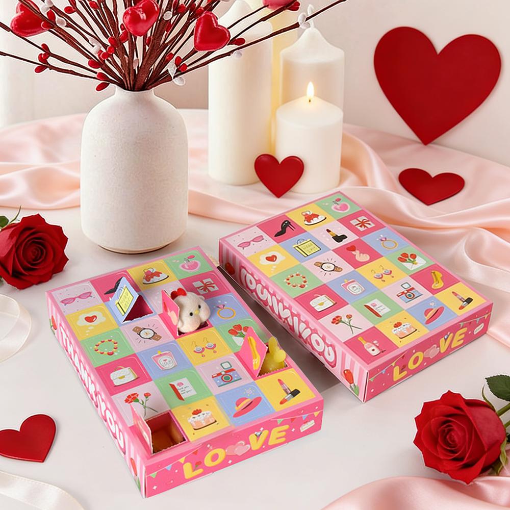 Valentine's Day Countdown Calendar - 24 Day Pink Gift Box Set for Romance & Weddings