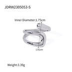 Uworld Stainless Steel Geometric Hollow Layered Wide Ring Metal Texture Waterproof Daily Simple Stylish Golden Jewelry for Women