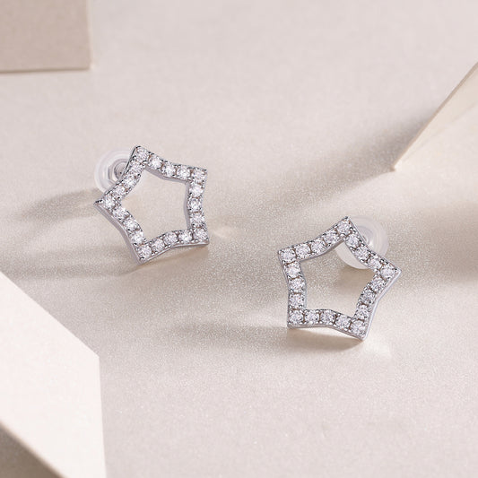 Moissanite Star Stud Earrings – S925 Sterling Silver, Platinum Plated