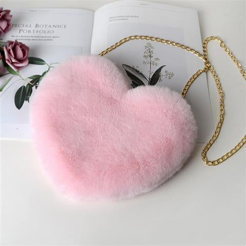 Heart-Shaped Plush Crossbody Bag – Valentine's Day Chain Shoulder Purse for Women