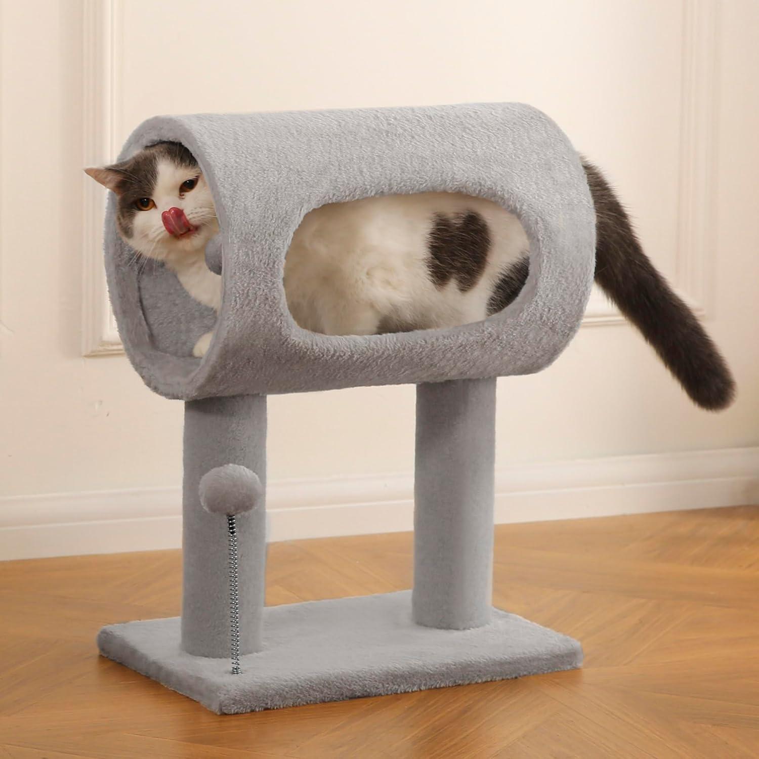 Cat Tree Tower with Tunnel Bed & Scratching Posts – 20.5" Play & Rest Station for Cats