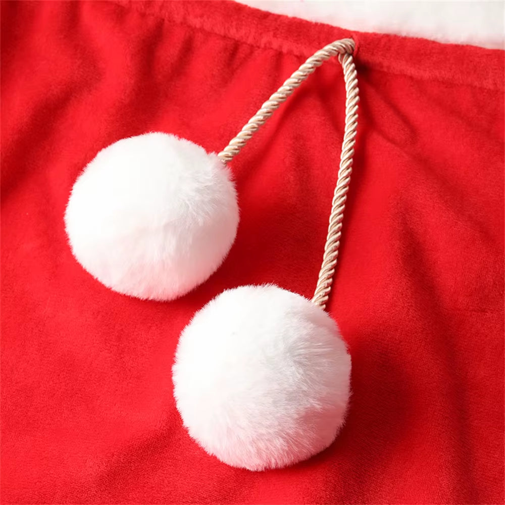 Plush Christmas Santa Sack Cord Drawstring with Pom Pom for Kids Luxury Xmas Gift Bag Merry Christmas
