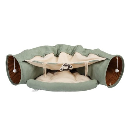 Collapsible Cat Tunnel Bed with Cushion & Hanging Toys – Washable, 41" Indoor Play Tunnel