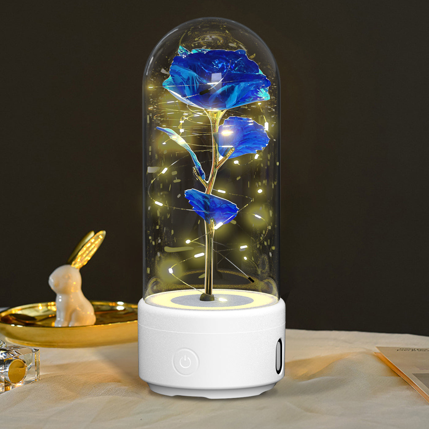 Enchanted Rose LED Light with Bluetooth Speaker - Romantic Glass Dome Night Light for Valentine's Day & Home Decor