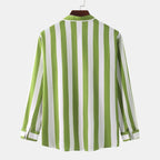Men's Striped Button-Down Long Sleeve Shirt – Stretch Polyester Casual Top
