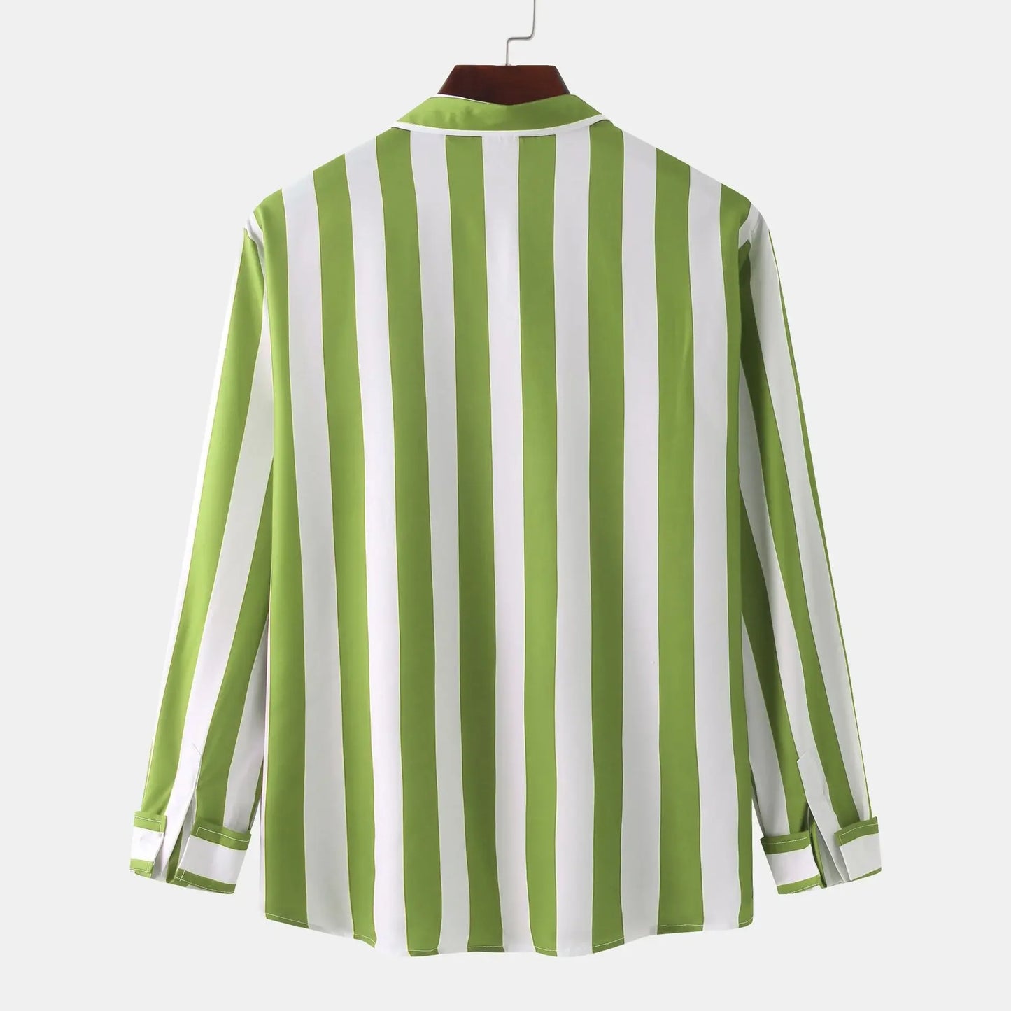 Men's Striped Button-Down Long Sleeve Shirt – Stretch Polyester Casual Top
