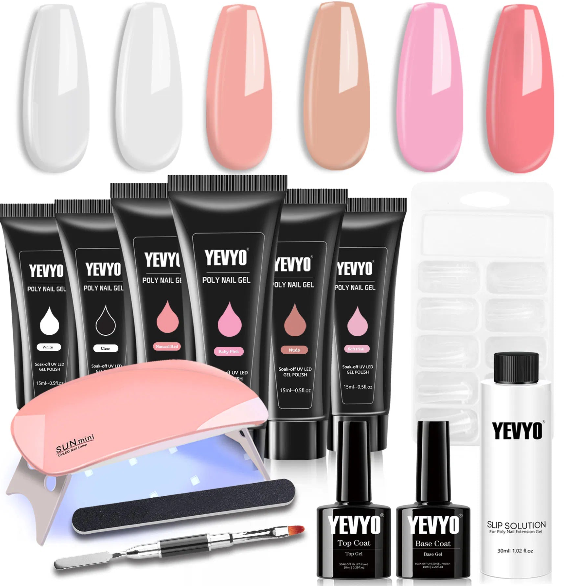 Poly Gel Nail Extension Kit with UV LED Lamp – 6 Colors, Complete Starter Set