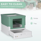 PawHut Enclosed Cat Litter Box - Odor Control, Top Entry, Pull-Out Drawer - Green