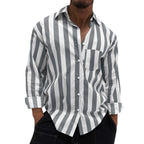 Men's Striped Button-Down Long Sleeve Shirt – Stretch Polyester Casual Top