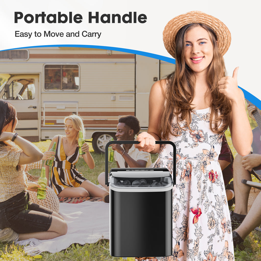Portable Countertop Ice Maker Machine - 26 lbs Daily, 2 Ice Sizes, Self-Cleaning - Black/Green
