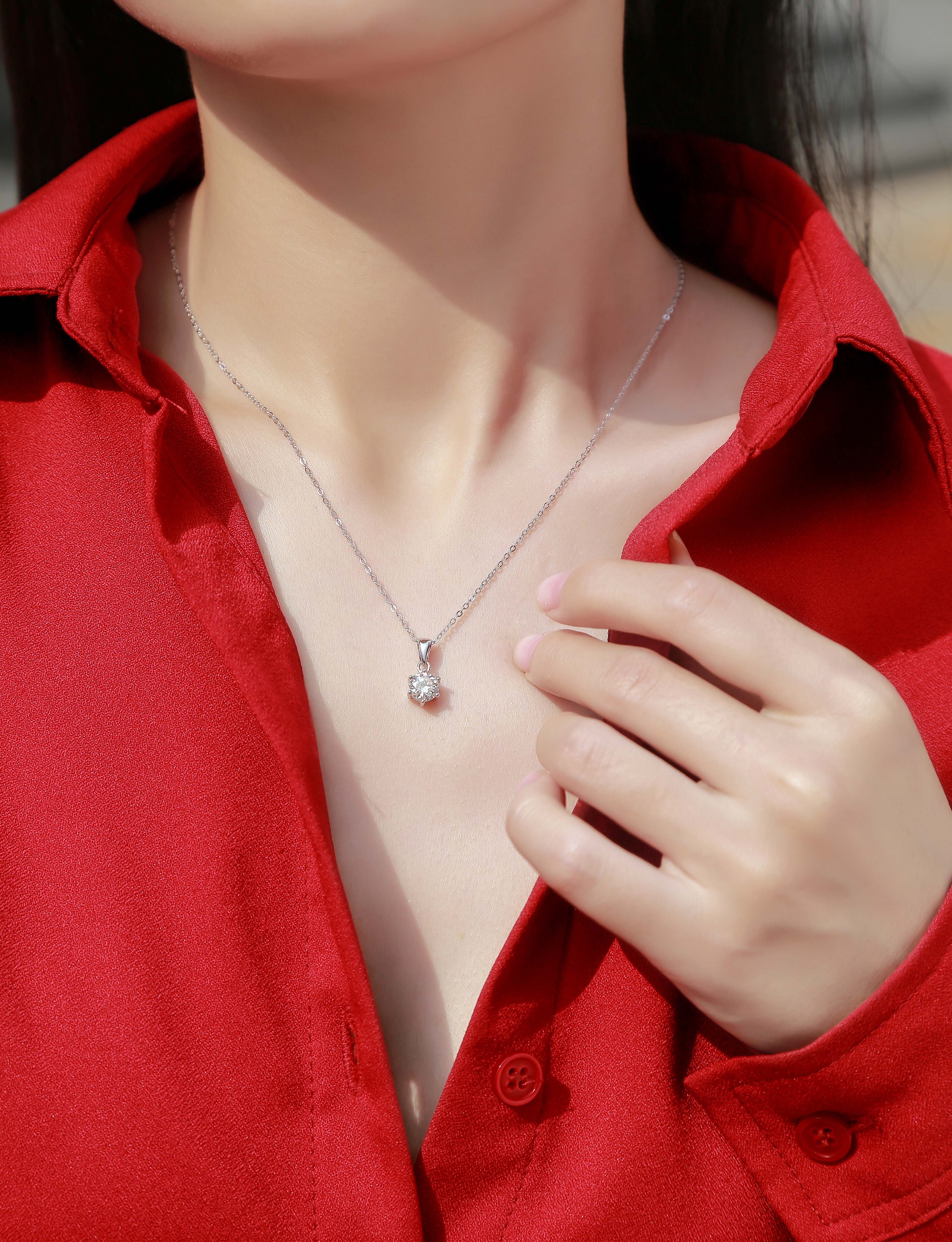 Moissanite Pendant Necklace | 1ct 2ct 3ct | S925 Sterling Silver & Platinum Plated
