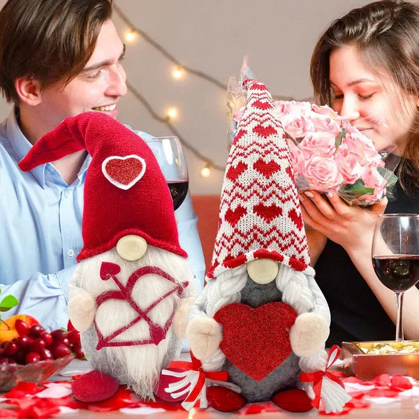 Valentine's Day Light-Up Gnomes Set of 2 - Red Cupid Decorations for Home
