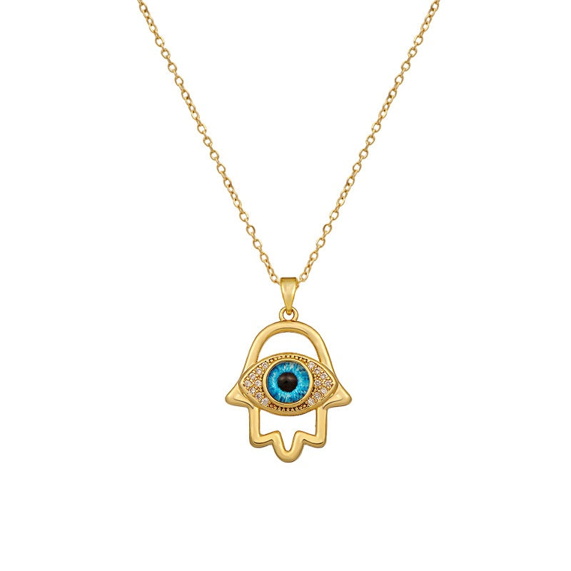 Evil Eye Hamsa Hand Necklace | Titanium Steel Protection Amulet for Women