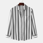 Men's Striped Button-Down Long Sleeve Shirt – Stretch Polyester Casual Top