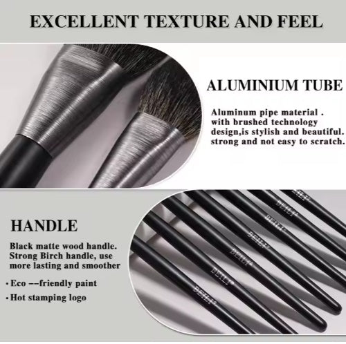 10-Piece Professional Makeup Brush Set | Natural Hair & Wood Handles