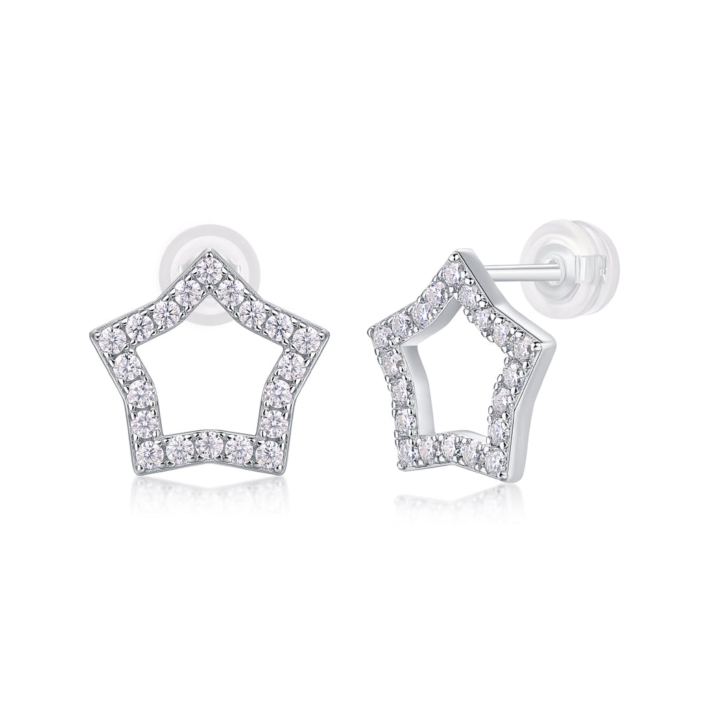 Moissanite Star Stud Earrings – S925 Sterling Silver, Platinum Plated