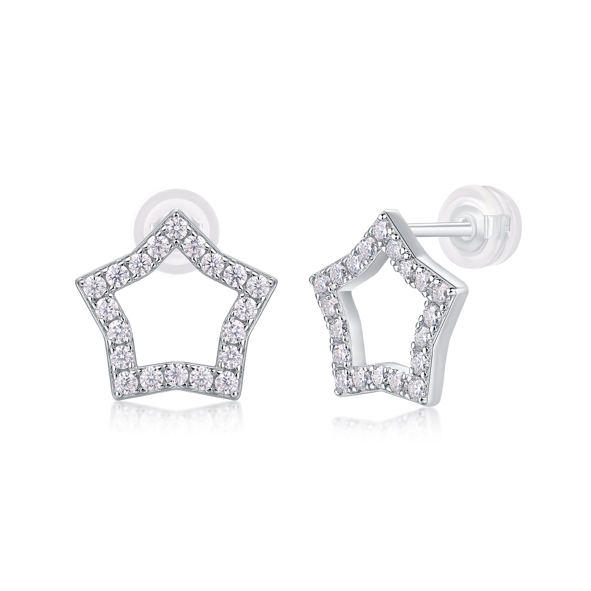 Moissanite Star Stud Earrings – S925 Sterling Silver, Platinum Plated