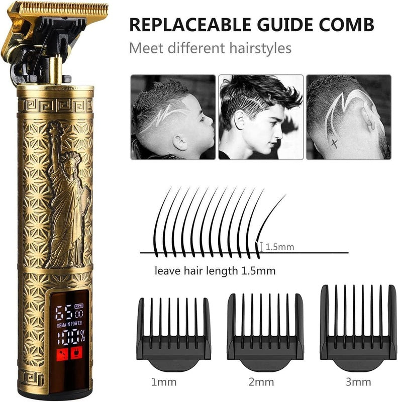 Professional Cordless Hair Clipper for Men - Rechargeable Barber Trimmer with LED Display