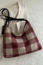 Plaid Adjustable Strap Crossbody Handbag – Medium