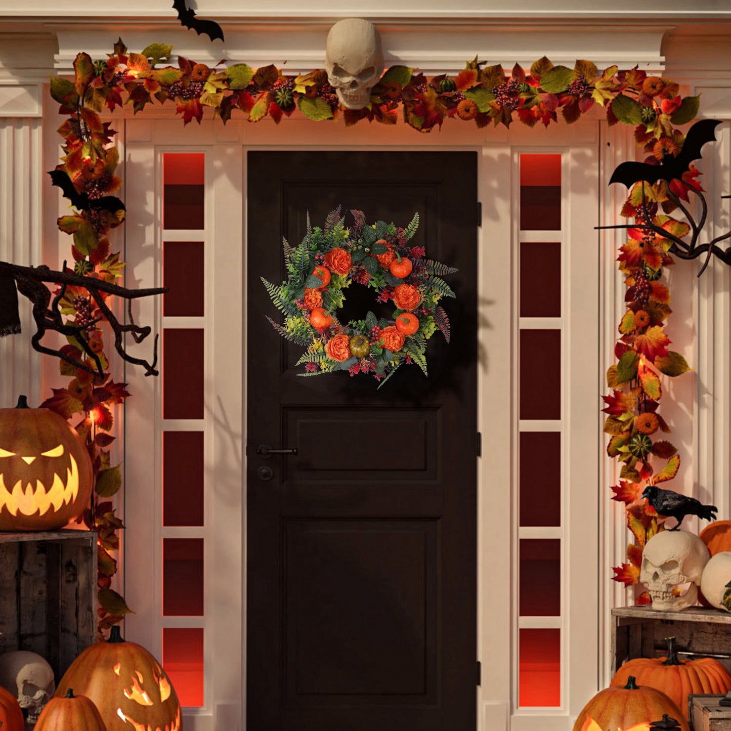 17.7" Fall Wreath for Front Door - Autumn Pumpkin & Berry Harvest Decoration