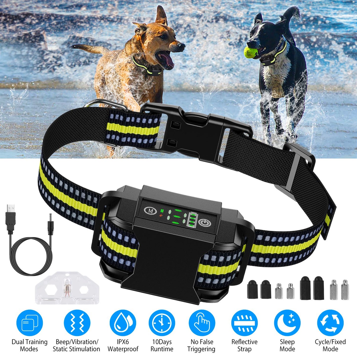 Smart Dog Bark Collar – Rechargeable, Waterproof, 6-Level Anti-Bark Training Collar for Dogs 8–88 lbs