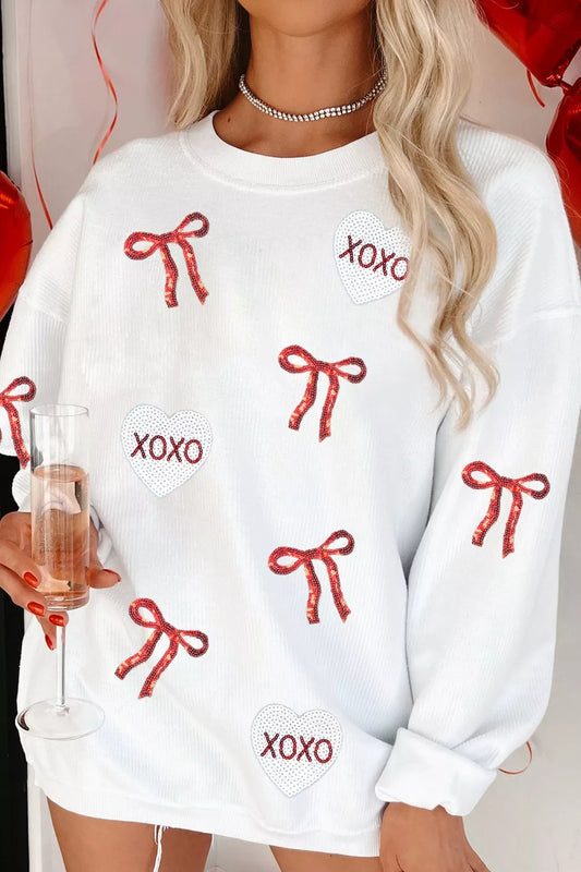 XOXO Sequin Bow Oversized Sweatshirt