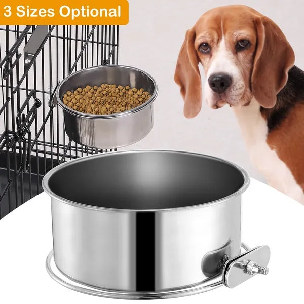 No-Spill Stainless Steel Crate Dog Bowl with Clamp Holder
