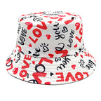 Reversible Heart Print Bucket Hat - Valentine's Day Love Pattern Sun Hat for Women & Men