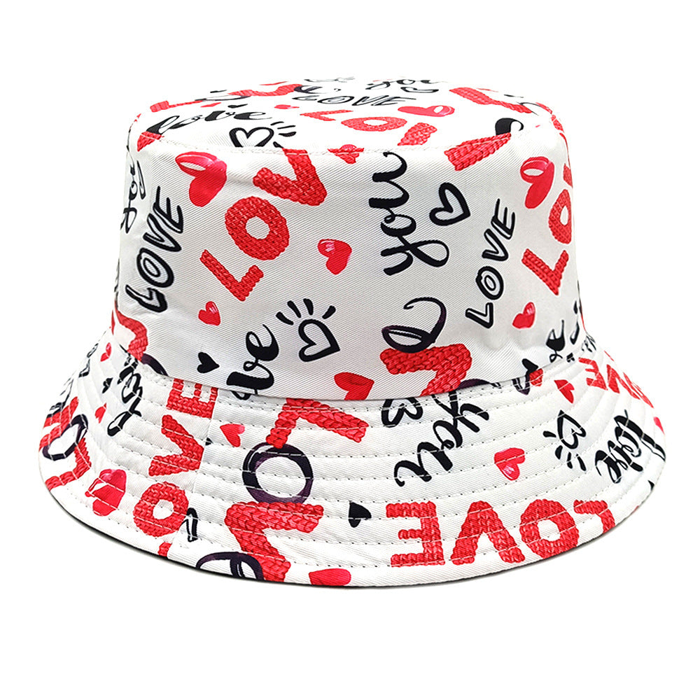 Reversible Heart Print Bucket Hat - Valentine's Day Love Pattern Sun Hat for Women & Men
