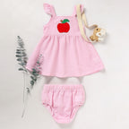 Girls Back to School Outfit Set - Ruffle Sleeve Apple Top & Shorts 2-Piece