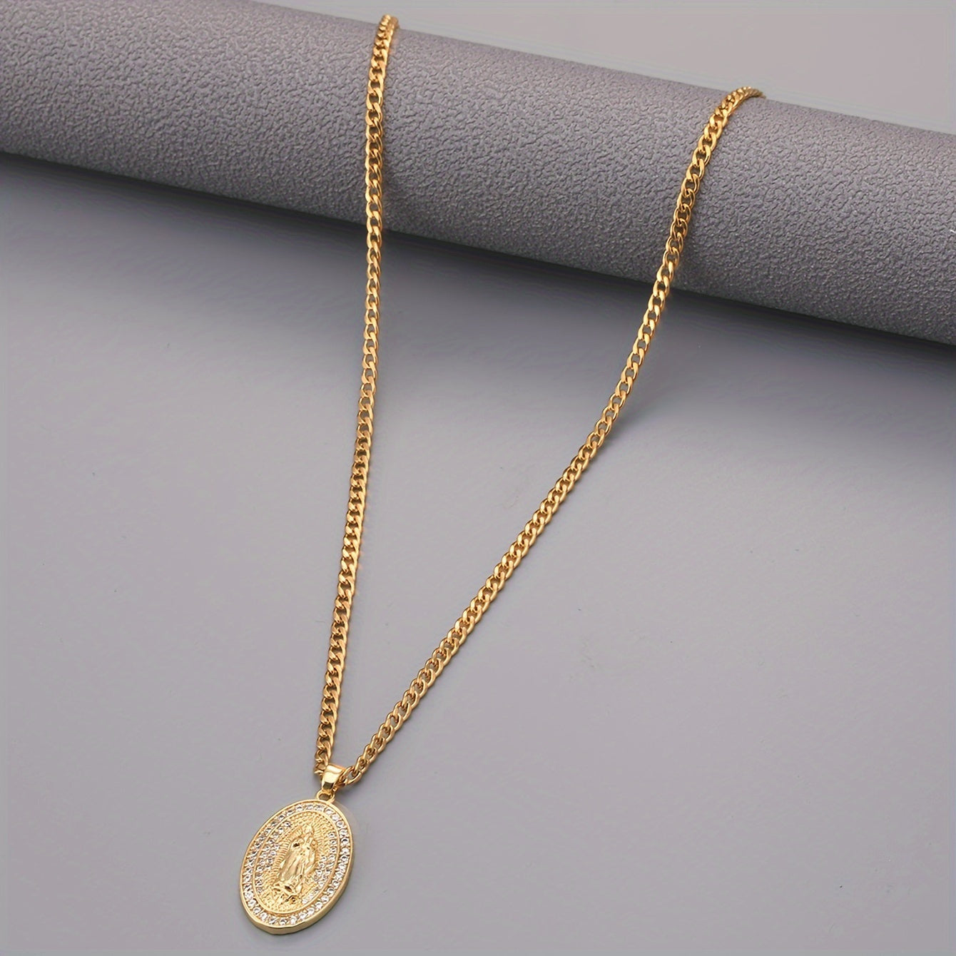 Virgin Mary Pendant Necklace for Men | Vintage Zircon Religious Jewelry