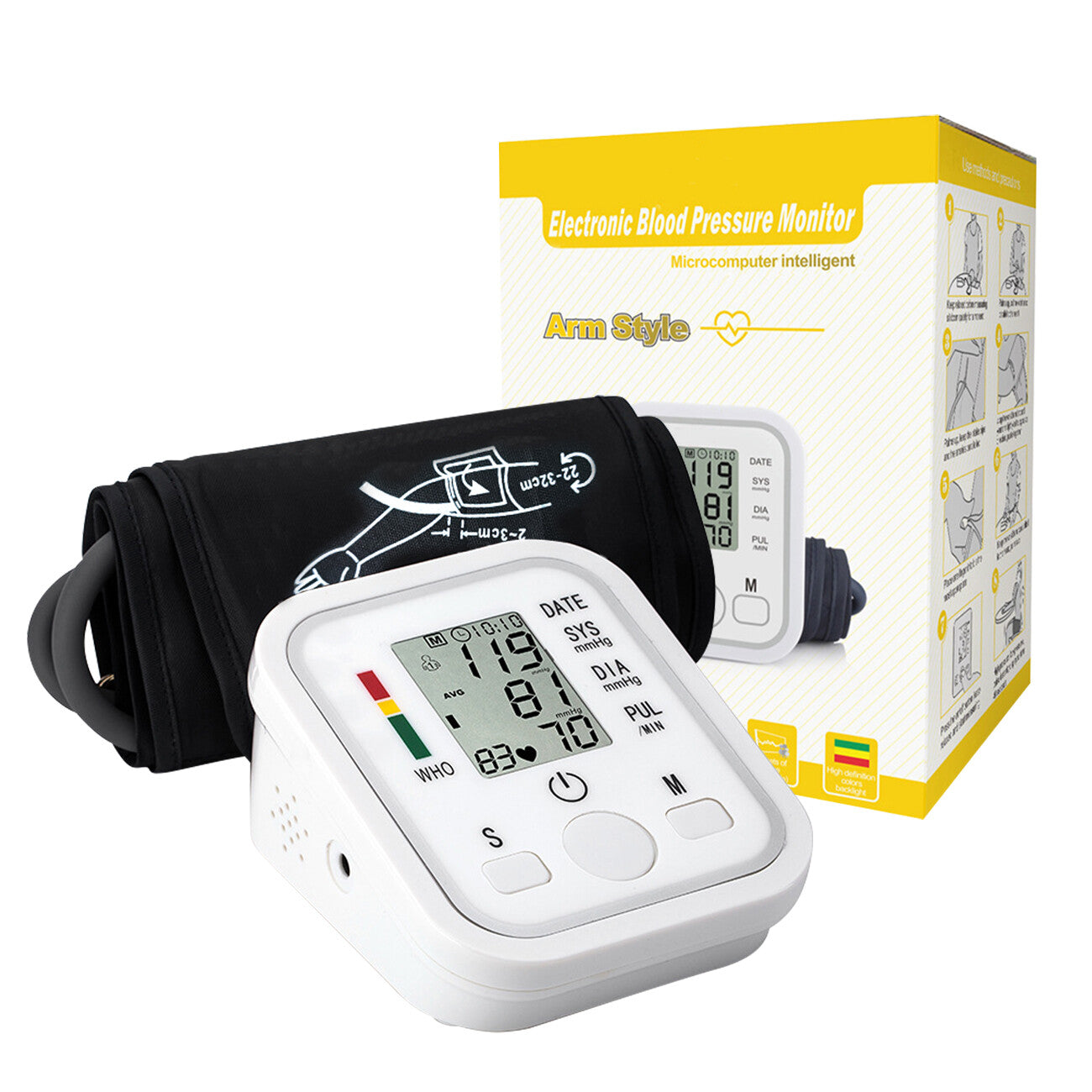 Automatic Blood Pressure Monitor - Upper Arm Cuff with Voice Guidance & Large Backlit Display