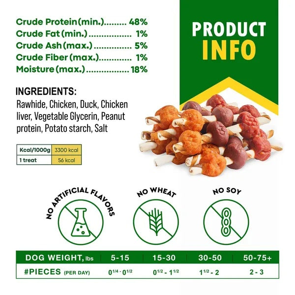 Premium Duck & Chicken Dog Treats – All Natural Grain-Free Rawhide Chews