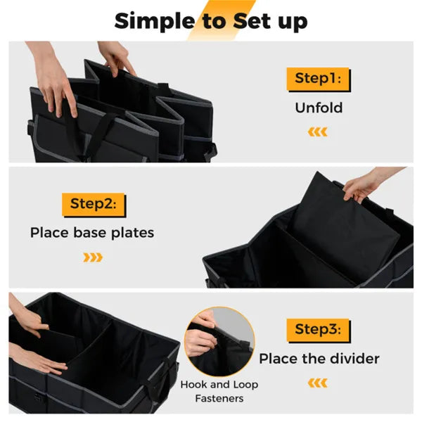 Car Trunk Organizer – 13 Gallon | 3 Compartments, 6 Pockets, Non-Slip Base, Collapsible