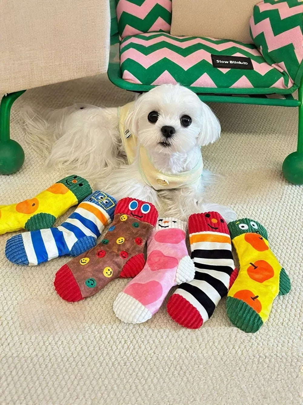 Dog Plush Chew Toy – Cartoon Socks Soft Cuddle & Squeaky Toy for Dogs