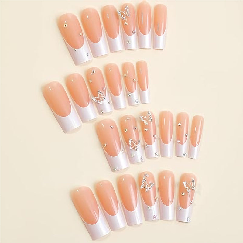 Diamond Butterfly Press-On Nails | 24-Piece Long Square Tip Set