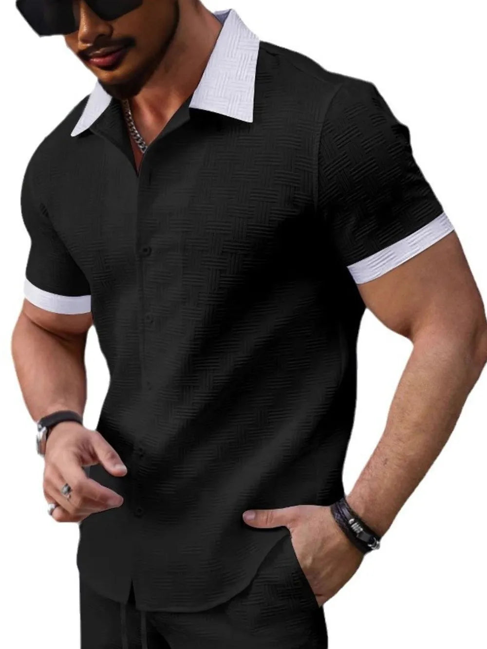 Men's Short Sleeve Button-Up Shirt – Lightweight 100% Polyester Casual Top
