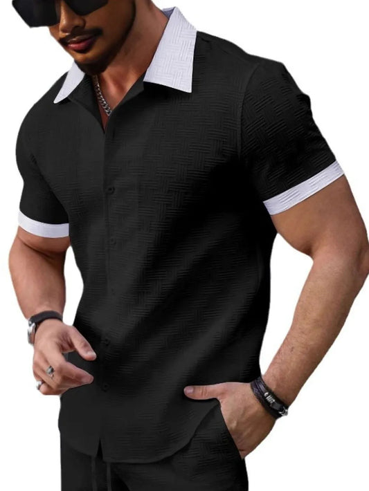 Men's Short Sleeve Button-Up Shirt – Lightweight 100% Polyester Casual Top