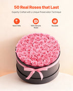 Preserved Roses Gift Box - 50 Real Eternal Roses, Long-Lasting Romantic Bouquet for Anniversary, Birthday & Valentine's Day