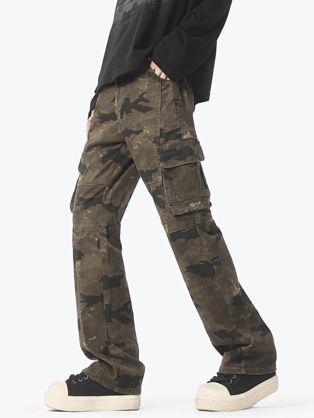 Men's Camouflage Cargo Jeans – 100% Cotton, Slight Stretch & Multi-Pocket